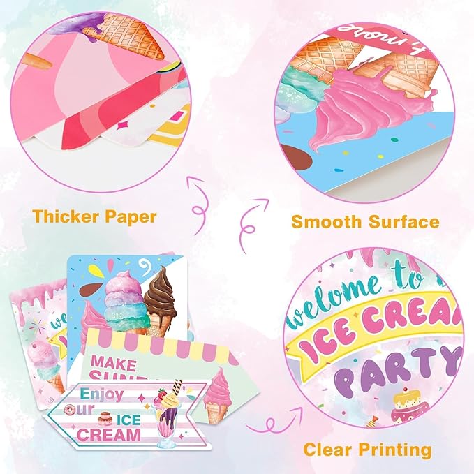 WERNNSAl 10PCS Ice Cream Party Decorations - Ice Cream Sign Birthday Party Supplies for Girls Kids Colorful Summer Theme Party Wall Art Decor for Home Garden Yard Decorations