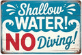 Shallow Water No Diving Tin Sign Vintage Swimming Pool Rules Metal Sign Print Aesthetic for Garden Yard Bar Porch Home Bedroom Kitchen Wall Decor Gift 8 X 12 in