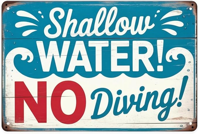 Shallow Water No Diving Tin Sign Vintage Swimming Pool Rules Metal Sign Print Aesthetic for Garden Yard Bar Porch Home Bedroom Kitchen Wall Decor Gift 8 X 12 in