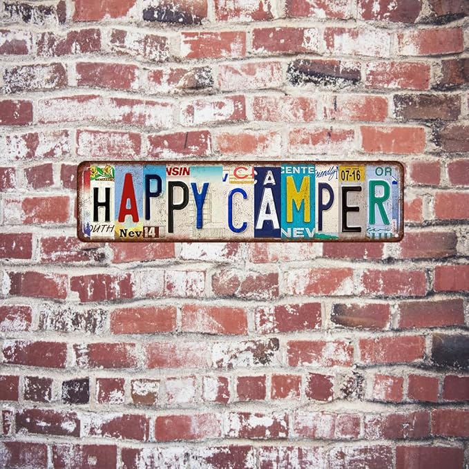 Happy Camper Sign Vintage Metal Tin Signs Funny Happy Camper Decor Camping Accessories For Rv Camping Street Signs Camper Decorations 4x 16 Inches
