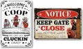 Chicken Signs 2 Pack-Metal Chicken Signs for Coop Funny Outdoor,Chicken Sign Decor for Farm Yard Fence 12x8inch