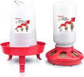 2-in-1 Chick Starter Set: 0.3 Gal Feeder & 0.4 Gal Waterer with Adjustable Legs for Baby Chicks, Hanging Hooks, Anti-Drown Design - BPA-Free Plastic (Red)