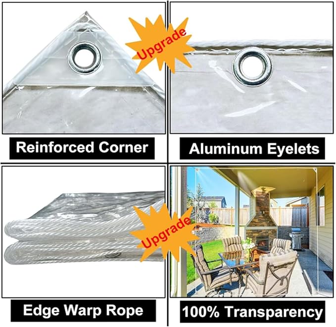 Clear PVC Vinyl Tarp Clear Tarps，Clear with Grommets Clear Tarps Heavy Duty Waterproof， Transparent Waterproof raincloth for Roofs 5ft x 19ft
