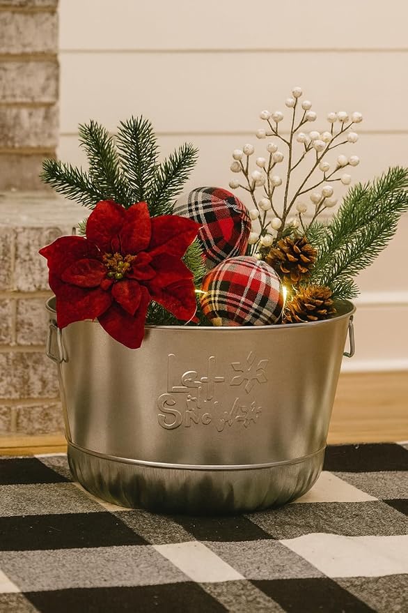 Behrens Galvanized Embossed Bushel Basket- Let it Snow