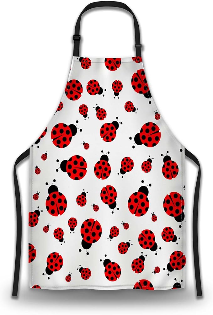 Cute Cooking Apron for Women Red Ladybug Mans Aprons for Cooking Funny for Kitchen Cooking Restaurant BBQ Painting Crafting Gardening 27” (W) x 31” (H), Waterproof Apron