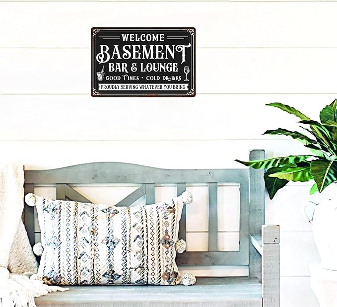 Generic Welcome Basement Bar and Lounge Metal Sign Lounge Accessories Decor Vintage Metal Tin Signs Farmhouse Patio Porch Home Wall Decorations 8x12 Inch