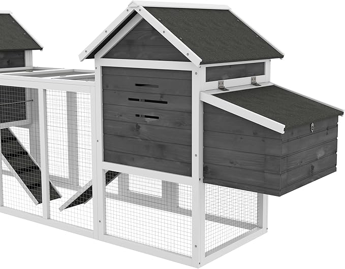 PawHut Dual Wooden Chicken Coop with Garden Bed, Large Outdoor Hen House with Nesting Boxes Removable Trays, Ramps Run, for Garden Backyard, 123" x 27.5" x 42.5", Dark Gray
