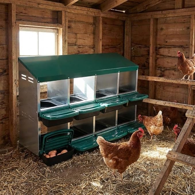 Chicken Nesting Boxes for Chickens, 10 Compartments Metal Roll Away Nest Box for Chicken Coop, Eggs Laying Boxes with Removable Lid, 2 Layer for Chicken Coops, Duck Coops and Hens, Green