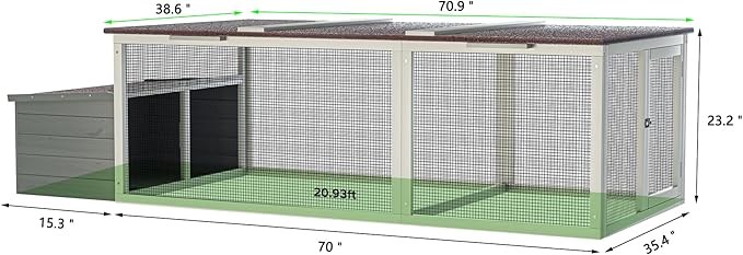 Large Wooden Chicken Coop,Outdoor Hen House with Nesting Box and Weatherproof Asphalt Roof,Walk-in Poultry Cage W/Secure Locks,Metal Mesh Run for Backyard Farm Use,Easy Assemble,Gray