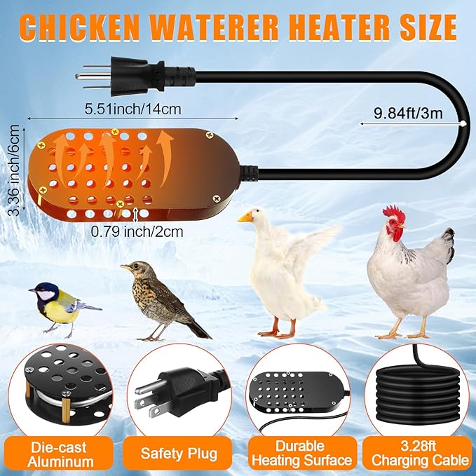 3 Pcs Submersible Water Heater Bird Bath Heater Chicken Waterer De-icer Water Trough Outdoor for Farm Pond Winter Poultry Livestock Tank Horse Drink, Pipe Tape Cord Cover(Black,250 W)