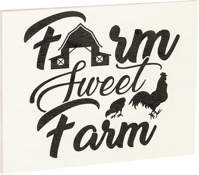JennyGems Farm Sweet Farm Wooden Sign, Barn Gifts, Chicken Decor, Farmhouse Decorations Wall Hanging, Made in USA