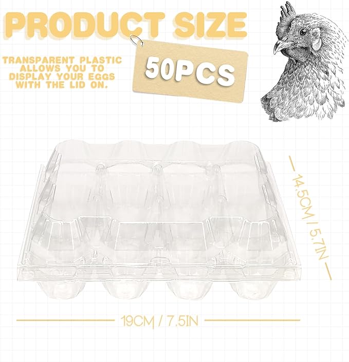 Septo 3 x 4 Plastic Egg Cartons for 12 Eggs,50 Pcs Egg Cartons Cheap Bulk Clear Reusable Tray Refrigerator Chicken Farm Markets
