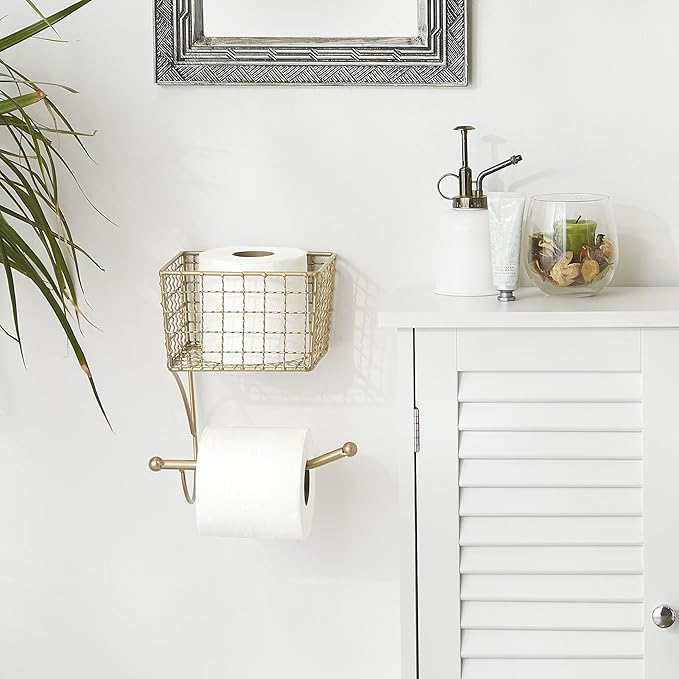 DII Rustic Farmhouse Bathroom Décor, Metal Storage, Toilet Paper Holder, Gold