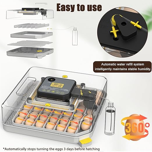 Incubators for Hatching Eggs, 48 Egg Incubator with Humidity & Temp Control and Auto Turner, Incubadora De Huevos De Gallina, Egg Candler, Smart Incubator for Chicken Eggs, Ducks, Goose, Quail