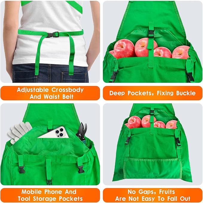 Gardening Apron Harvest Apron with Pockets, Green Garden Apron, Adjustable Waist Belt