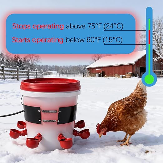 Chicken Water Heater Thermo Bucket Belt Heated Strap for 2-5 Gallon Barrel, 40W Silicone Rubber Heating Band for Chicken Waterers with 6.5 ft Power Cord