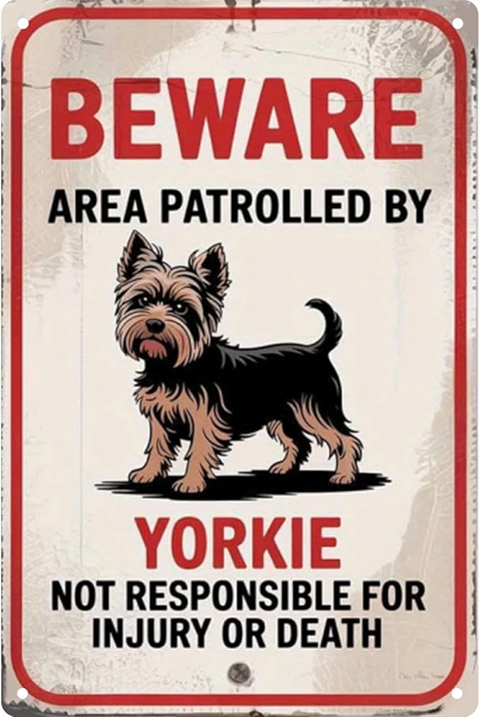 Beware of Dog Sign for Fence- Warning Dog Metal Signs- Yorkie Funny Warning Tin Signs 8x12 Inch
