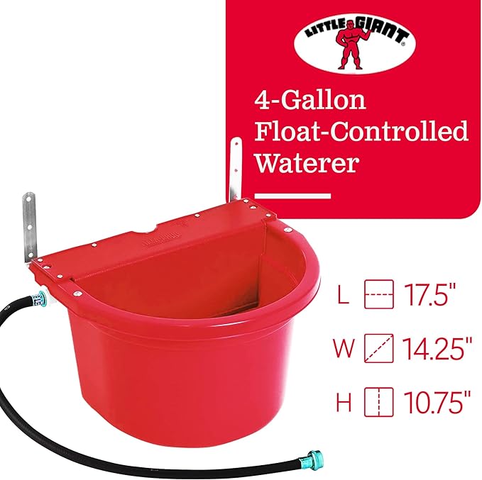 Little Giant FW16RED 4 Gallon Capacity Automatic Float Controlled Waterer Animal Horse & Cattle Livestock Water Trough, Red (3 Pack)