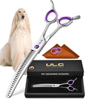 ULG 7.5” Dog Grooming Chunker Shears – 30° Curved Pet Grooming Scissors, Japanese 440C Stainless Steel, 30 Comb & Chunker Teeth, 60% Thinning Rate, Reversible Butterfly Handles for Face, Nose & Body