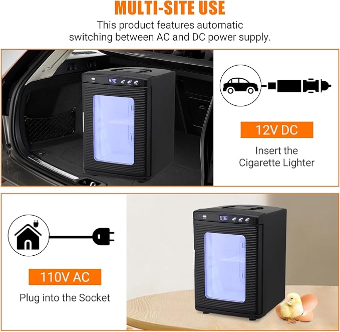 25 L Reptile Egg Incubator, Portable Science Laboratory Incubator, Temperature Controlled 10°C-60°C, Reptile Incubator with Handle, Reptile Incubators for Hatching Eggs, Black
