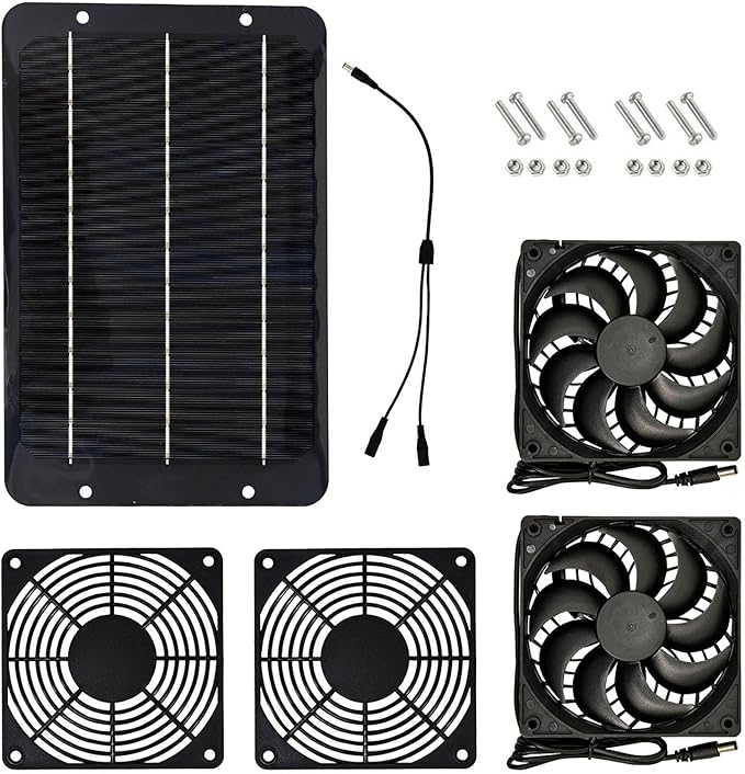 TOPINCN Solar Powered Fan, 7W Dual Solar Ventilation Exhaust Fan with Protective Net for Chicken Coop Dog House Greenhouse Shed Attic, Water Proof Monocrystalline Panel