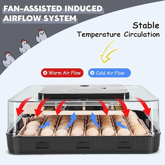 Sailnovo 56 Egg Incubator for Hatching Eggs with Automatic Egg Turning and Auto Humidification, Temperature Control, Egg Candler, Incubator for Chicken Eggs, Gray
