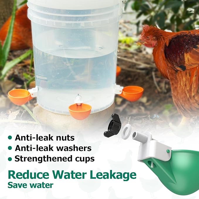 Large Automatic Chicken Waterer Cups, Chicken Water Feeder Suitable for Chicks, Duck, Goose, Turkey and Bunny, DIY Poultry Water Feeder Kit (2 Pack-Green)