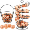 Zubebe 2 Pcs Egg Basket Storage, Spiral Fresh Egg Collecting Holder Countertop Metal Wire Rack Functional Dispenser for Kitchen Display(14.6'', Storage Basket Style)