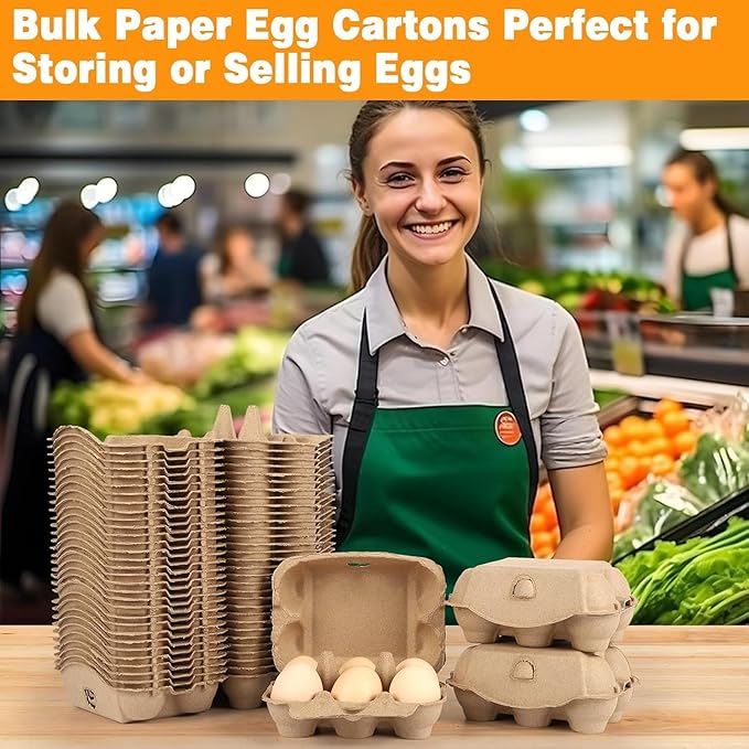 20 Pack Egg Cartons Cheap Bulk, 6 Count Egg Storage Containers Holder, Sturdy Natural Pulp Material Perfect for Storing Extra Eggs，Blank Natural Pulp Carton for Chicken Eggs Reusable
