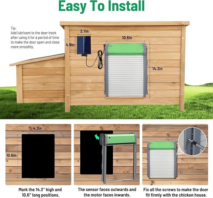 Automatic Chicken Coop Door, Solar Powered Door Opener with Timer & Light Sensor, 4 Modes IP65 External 2000mAh Power Supply Connection with Remote Control & Anti-Pinch Function for Family, Farms