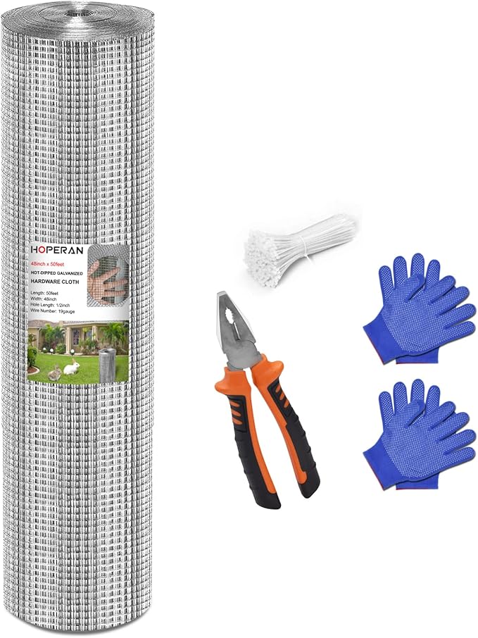 HOPERAN Hardware Cloth 1/2 Inch 48 x 50 ft - 19 Gauge Chicken Wire Fencing Mesh, Hot Dipped Galvanized After Welding, Wire Fence Rolls for Garden Fencing, Gopher Wire Rabbit Wire Poultry Netting