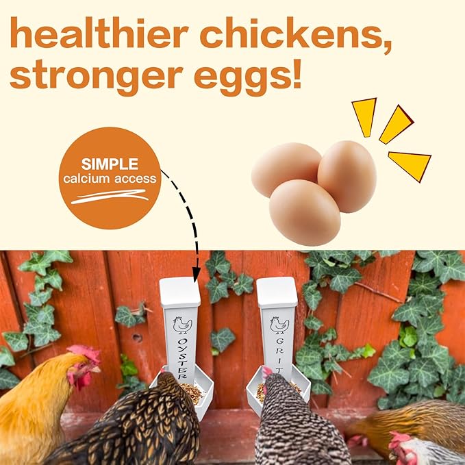 2Pack Chicken Grit Feeder, Oyster Shell Feeder with Lid, Hanging Gravity Chicken Poultry Feeders Trough, Coop Accessories Supplies