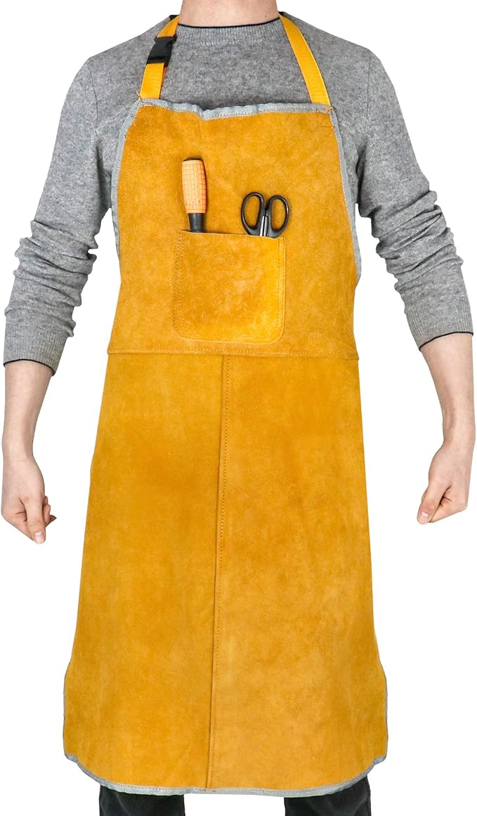 QWORK Leather Welding Work Apron - Flame and Welding Spatter Resistant - Adjustable Harness - Suitable for Welders, Blacksmiths