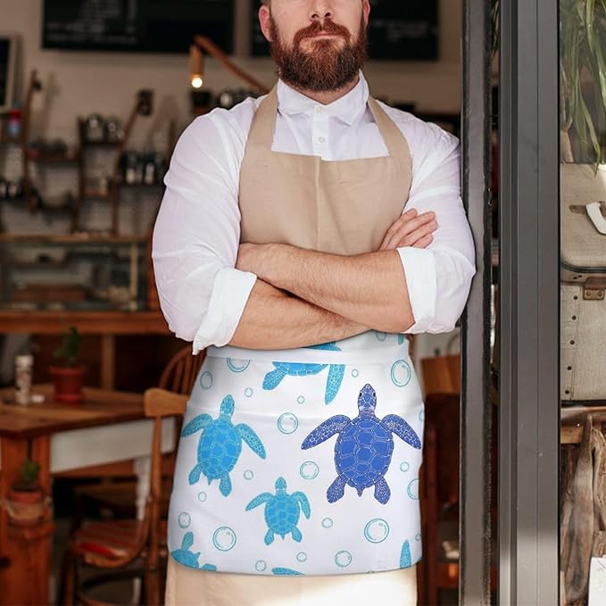 Unisex Apron for Cooking Server Waitress Half Waist Apron with 3 Pockets