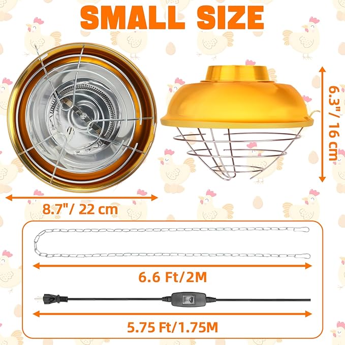 FHTONGE Waterproof Explosionproof Chicken Coop Heater Lamp 150W/300W Adjustable, Aluminum Chick Brooder Heating Light, Hanging Halogen Heated Lamp for Reptile Outdoor Rabbit Dog Cat Whelping Box