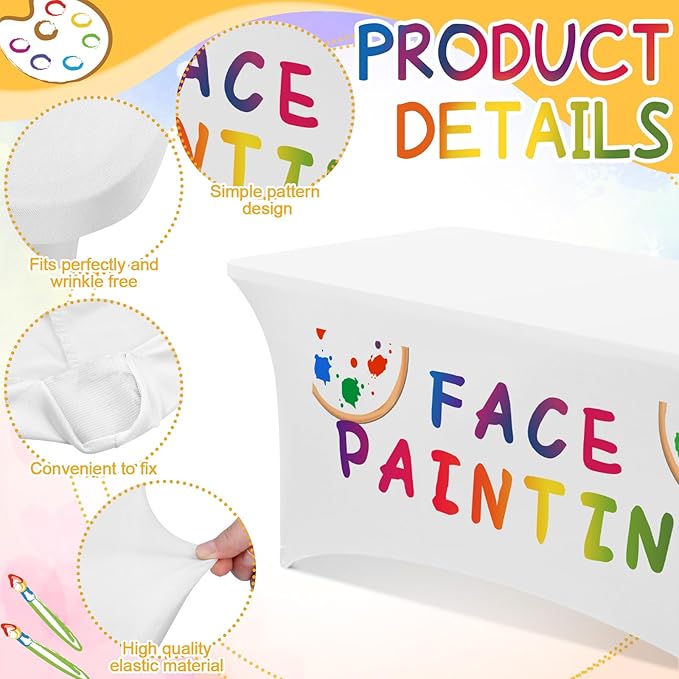 Oudain 6 ft Face Painting Station Tablecloth Stretch Spandex Table Cloth Cover Face Painting Rectangle Table Decor for Party Carnivals Sports Events Outdoor Makeup Business Advertising Supplies