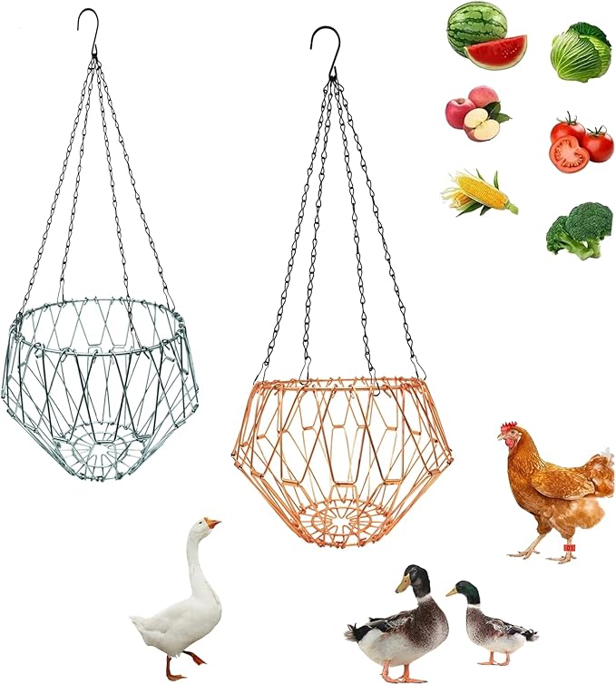 2pcs Hanging Chicken Feeder Large Poultry Fruit Feeder Treat Holder Chicken Accessories Supplies Cabbage Ball Cage Coop Toys for Hens Goose Duck