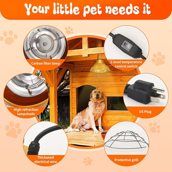 Chicken Coop Heater with Carbon Fiber Bulb, 600W Heat Lamp for Chickens Brooder, Chicken Heater Lamp with Adjustable 2-Mode Temperature & Hanging Height for Chick,Puppy,Cat,Goat,Piglet (350, Watts)