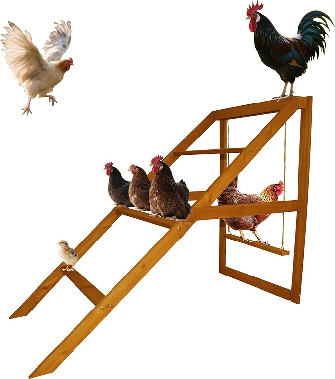 Chicken Perches for Coop with Swing: Roosting Bars for Coop Accessories - Chicken Run Accessories Toy, Wooden Ladder for Pet, Ideal for Backyard Poultry, Farms, Easy to Assemble and Clean