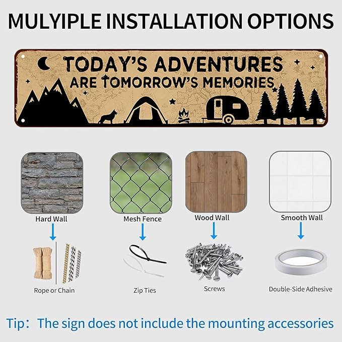 Camping Decor Camper Signs Rv Accessories Vintage Metal Tin Sign Outside Camping Sign Rv Wall Decor Today's Adventure Are Tomorrow's Memories Sign Campers Gifts Campsite Decorations 16x4 Inches