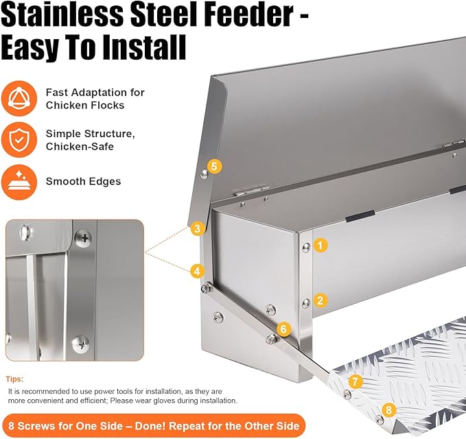 Chicken Feeder Rat Proof Automatic Treadle Feeder No Waste,Stainless Steel Outdoor Chicken Food Dispesner for Polutry and Duck Bantams Pheasants,with Weatherproof Lid