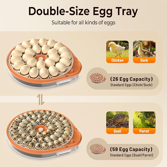 Incubators for Hatching Eggs, Smart Voice Control, 26 Eggs Incubator with Automatic Egg Turning and Humidity Control, LED Egg Candler, Incubation Days Display, for Chicken, Duck, Goose, Bird Eggs