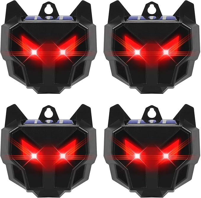 Solar Predator Eyes Animal Repellent Outdoor, 4 Pack Red LED Predator Light Deterrent for Deer, Coyote, Fox, Raccoon, Skunk, Night Sentry for Chicken Coop, Garden, Yard & Farm Protection