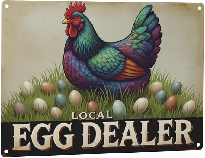 Local Egg Dealer Funny Chicken Coop Sign Farm Fresh Eggs Aluminum Sign Humorous Poultry Farm Decor Gift for Chicken Lovers Rustic Metal Sign 8x12 Inches Style-04