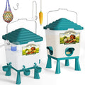 Automatic Chicken Feeder and Waterer Set, Chicken Coop Accessories - 5 Gallon Poultry Nipple Waterer with Stand, Easy Top Fill Chick Feeder (Blue)