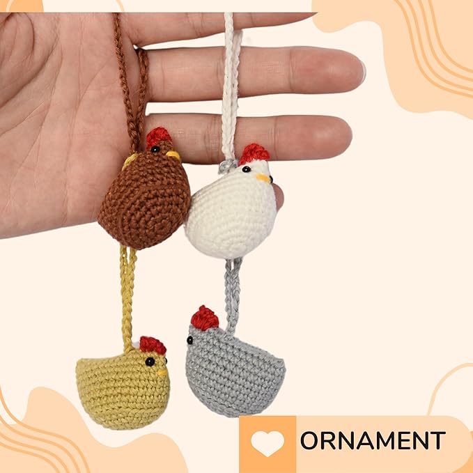 Handmade Crochet Chicken Keychain Set of 4 – Chicken Christmas Ornaments, Funny Stuffed Animal Bag Charm, Car Mirror Ornament, Cute Farmhouse Decor, Gift for Chicken Lovers, Valentine Gifts