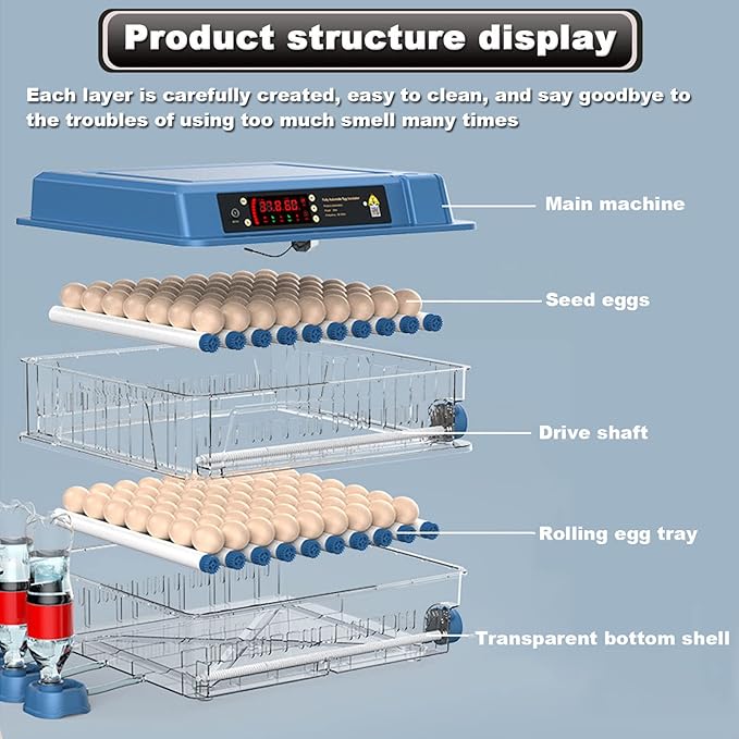 Home Incubator Egg Brooding Machine Chicken Incubator, 98-256 Eggs Incubator Automatic Turning and Hatching, Digital Incubator with Temperature Control,152,128