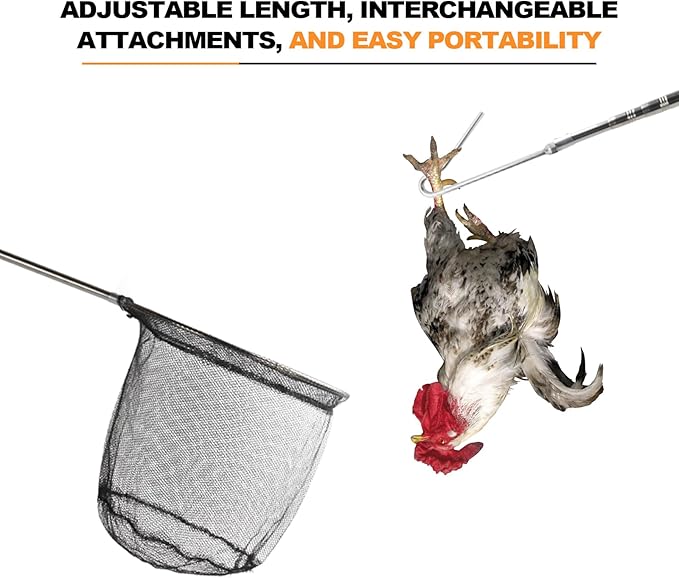 Animal Catch Net Pole Trap Tool Chicken Catcher Leg Hook Catching Kit Animal Control Capture Pole Cat Bird Poultry and Small Animals Trapping Net