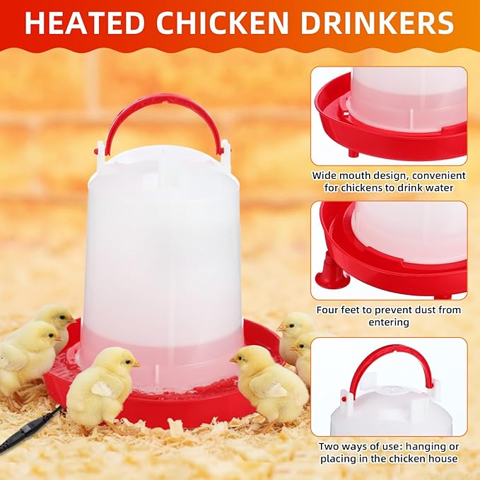 4 Pcs Heated Chicken Waterer for Winter, Poultry Feeder, Poultry Heated Constant Temperature Fountain with Leg Support for Chicken Coop Chicks Birds (6l)