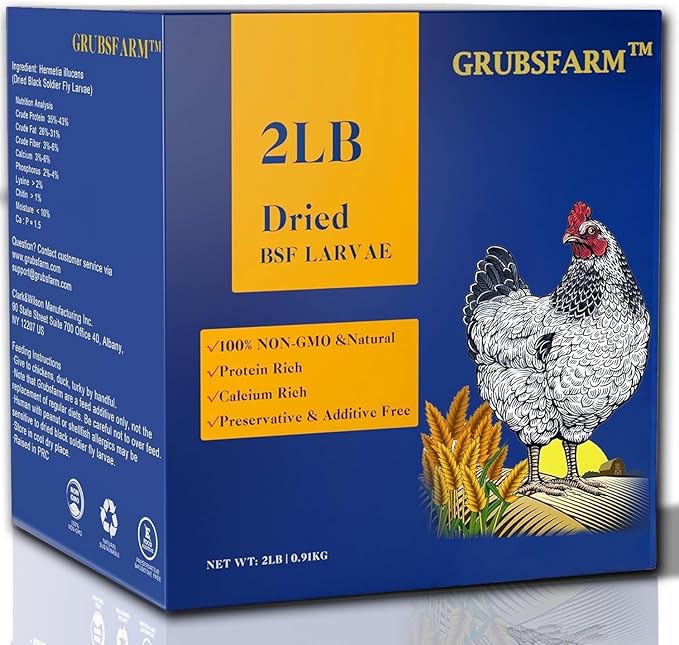 GRUBSFARM 2LB Dried Black Soldier Fly Larvae – Natural Non-GMO Chicken Treat for Adult Poultry, Molting and Laying Supplement,Resealable Bag in Retail Box